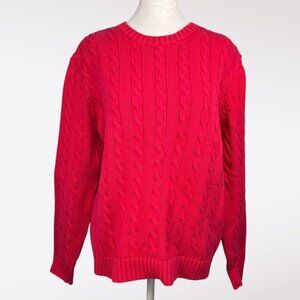 Lands' End Red Cable Knit Cotton Sweater Made In USA Medium